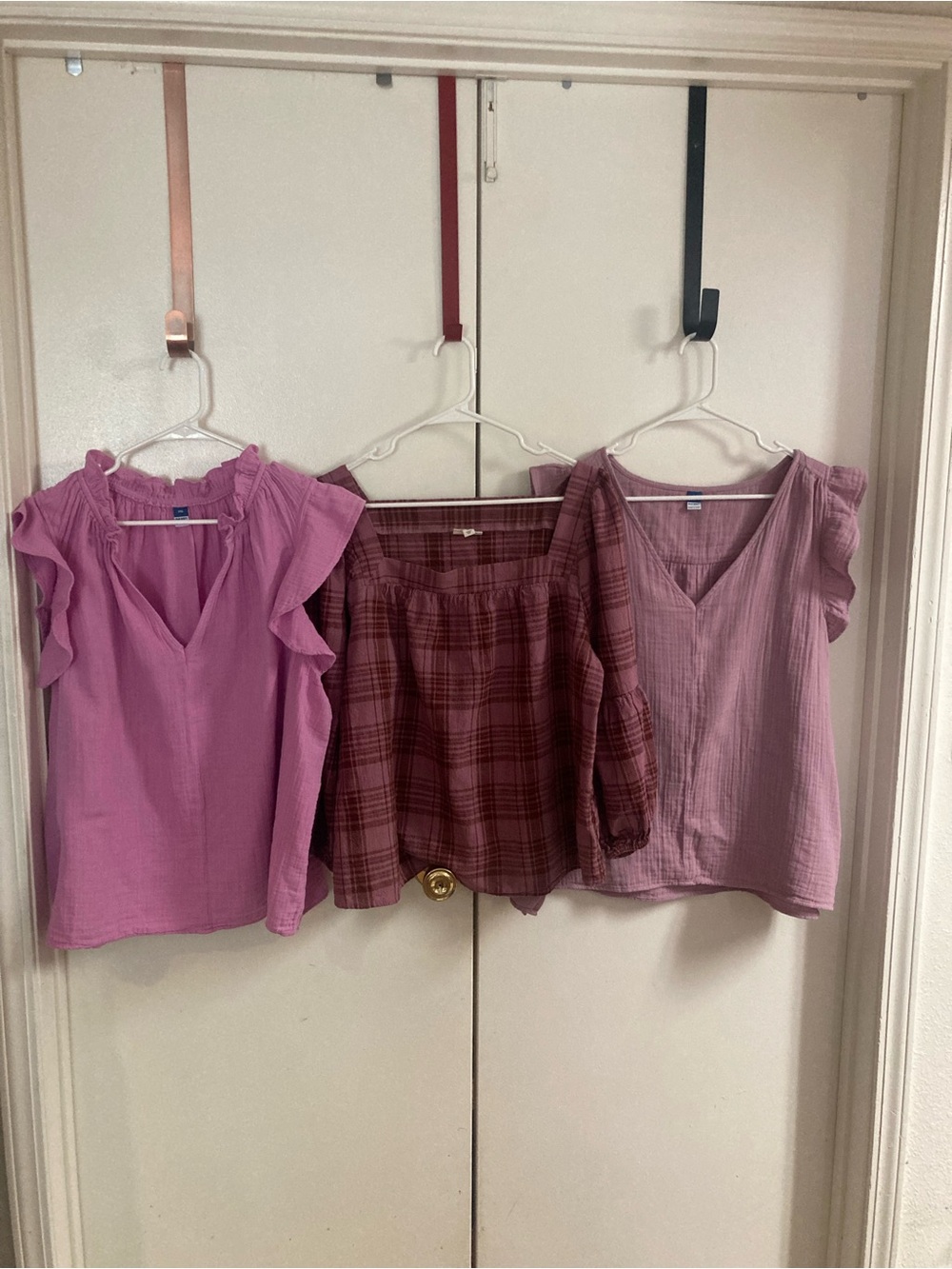 Three-Piece Women’s XXL, XL Dusty Rose, Mauve Striped and Light Rose Blouse Set
